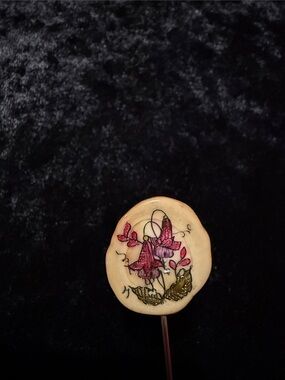 Floral Ceramic Hatpin with Pink & Green Enamel Motif